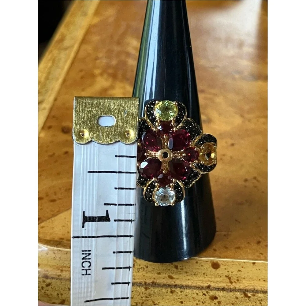 Natural Garnet Multi Gemstone Art Deco Ring Size 9